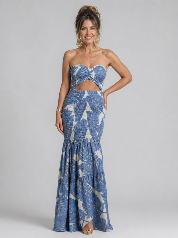 Azaria | Conjunto de Vestido Largo Impreso Sin Tirantes