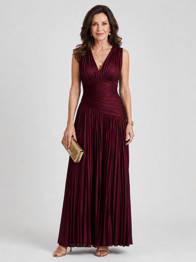 Lemar | Vestido Midi Sin Mangas con Pliegues y Escote en V