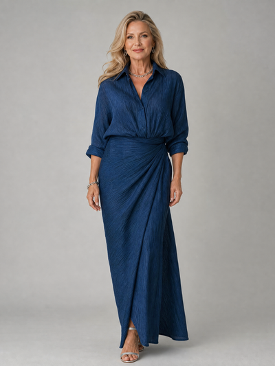 Mirque | Vestido Maxi de Manga Larga con Frente Envolvente