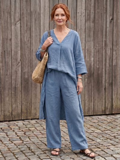 Onyx | Conjunto de Top Tunica Suelta y Pantalones de Pierna Ancha