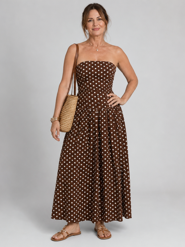 Sorien | Vestido Midi sin Tirantes con Patrón de Lunares