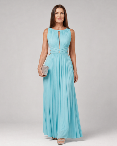 Aeqem | Vestido Maxi Sin Mangas con Escote en Llave Plisado