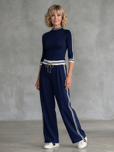 Eirlys | Conjunto de Top de Manga Larga Ajustado y Pantalones de Pierna Ancha